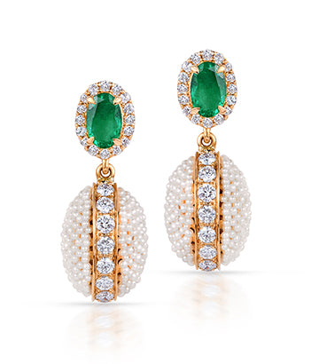 Pearl, Diamond and Emerald earrings